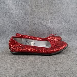 Xhilaration Shoes Kids Girls 2.5 Ballet Flats Red Glitter Bow Slip On Round Toe